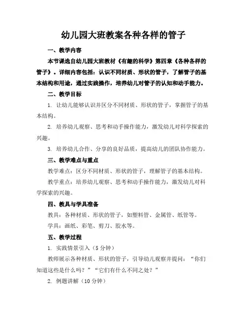 幼儿园大班教案各种各样的管子