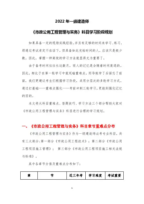 2022年一建市政科目重难点手册