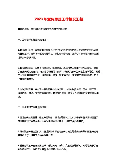 2023年宣传思想工作情况汇报