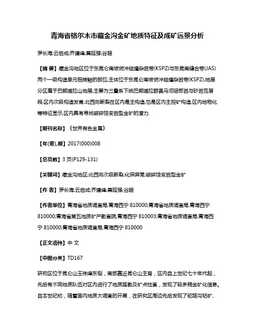 青海省格尔木市藏金沟金矿地质特征及成矿远景分析