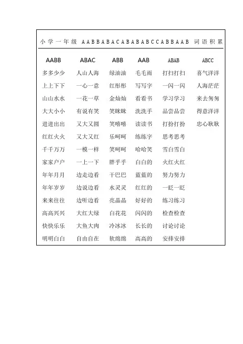 重点小学新一年级ABACABABABCCAB词语积累