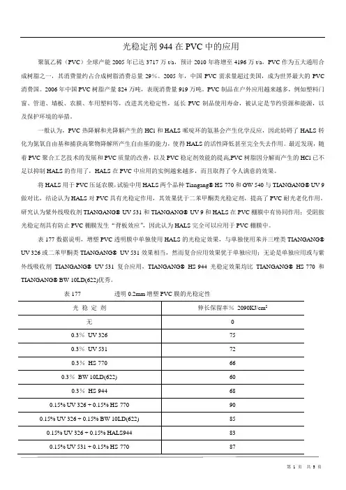 光稳定剂944在PVC中的应用
