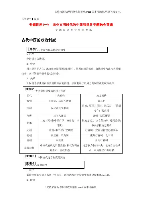 【发展】高考历史二轮专题复习与策略第1部分古代篇专题讲座1农业文明时代的中国和世界专题融会贯通