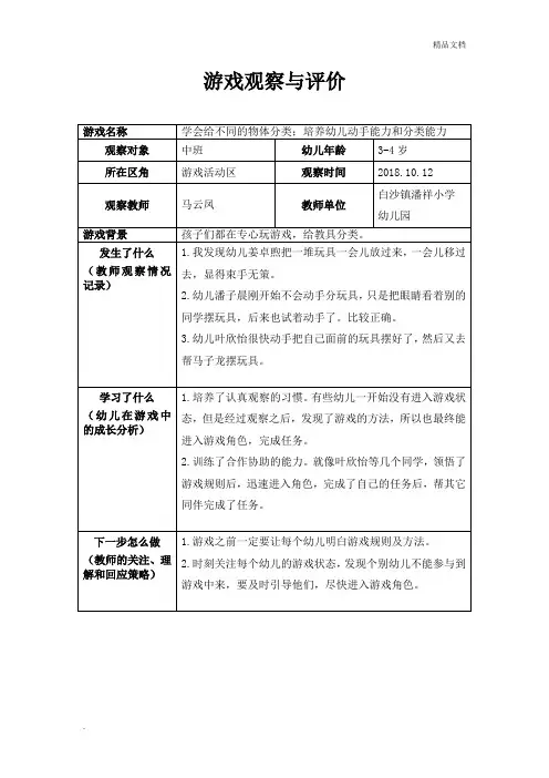 游戏观察与评价