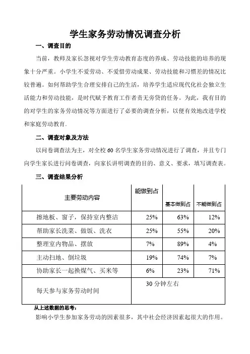 学生家务劳动情况调查分析
