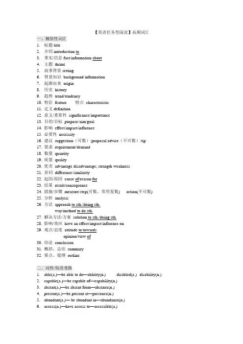 【英语任务型阅读】高频词汇