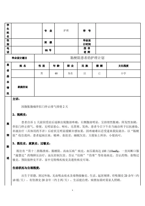 肠梗阻患者的护理计划毕业论文
