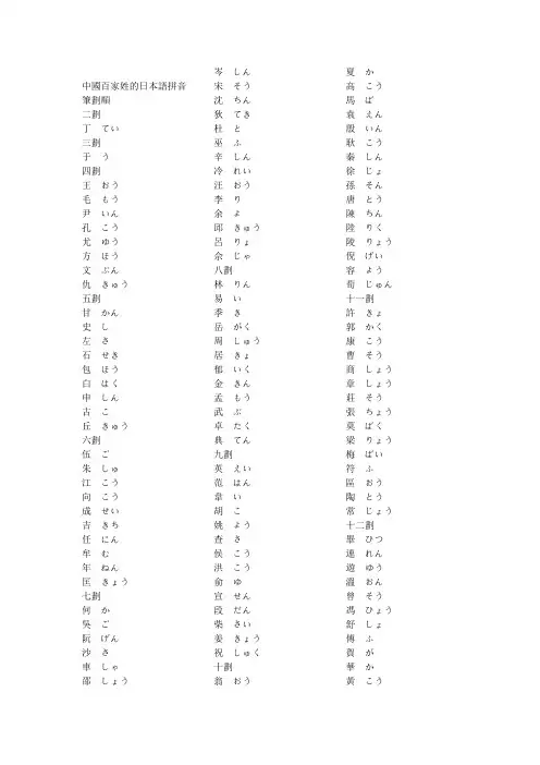 中国百家姓的日本语拼音