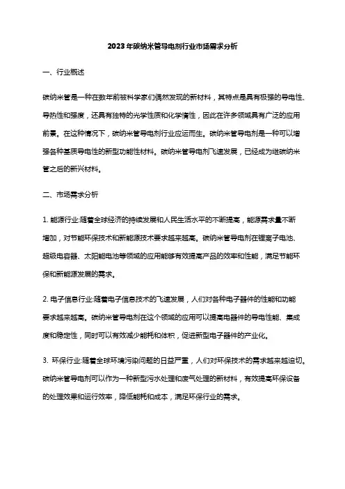 2023年碳纳米管导电剂行业市场需求分析