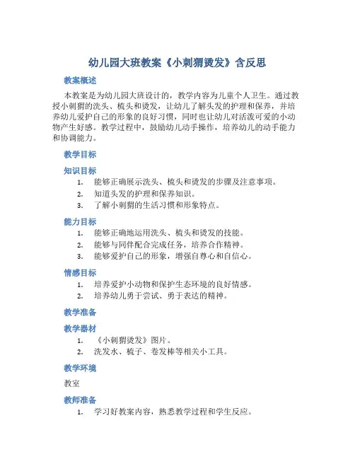 幼儿园大班教案《小刺猬烫发》含反思