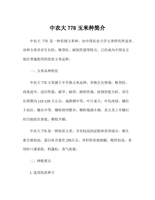 中农大778玉米种简介