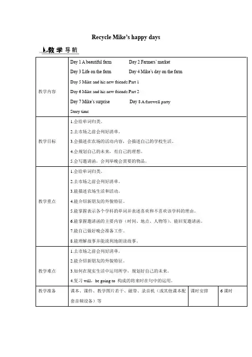 六年级下册英语(人教PEP)教案RecycleMikeshappydays (2)