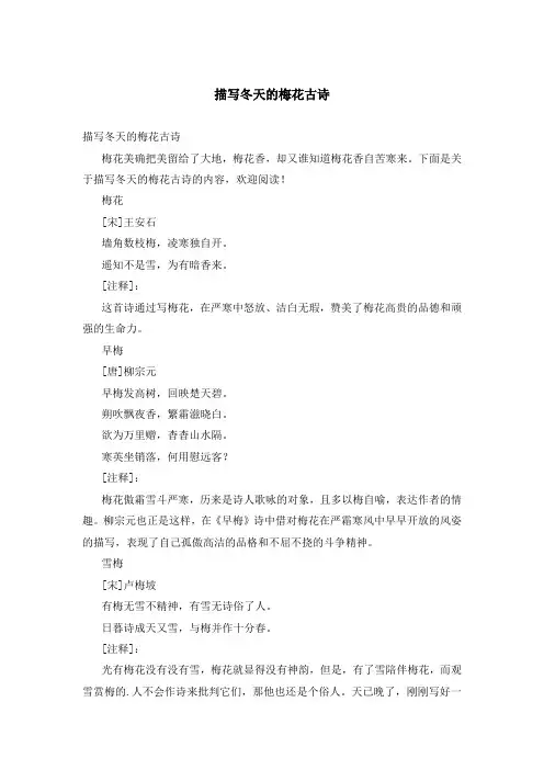 描写冬天的梅花古诗、最新的形容夫妻恩爱的诗句、描写梅花坚强的诗等诗词合集