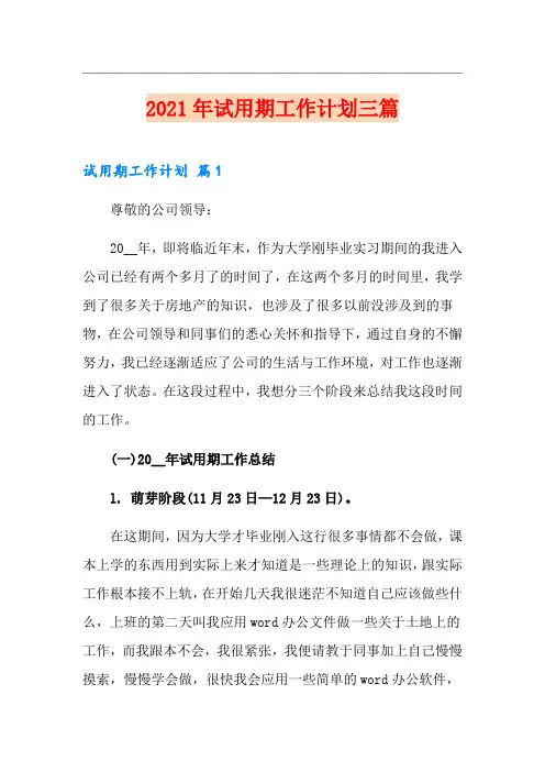 2021年试用期工作计划三篇(整合汇编)