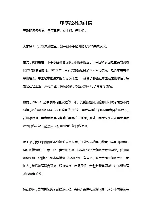中泰经济演讲稿