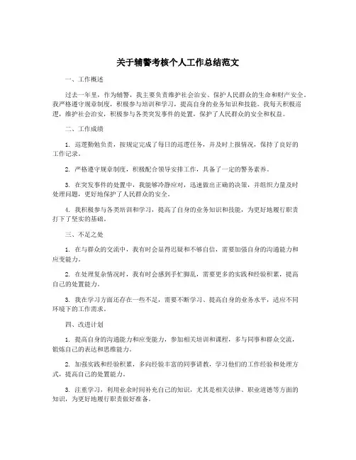 关于辅警考核个人工作总结范文