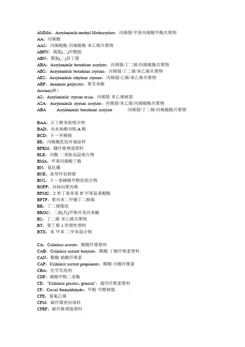 化学常用中英文对照