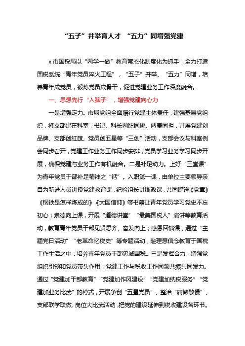 “五子” 并举育人才 “五力” 同增强党建
