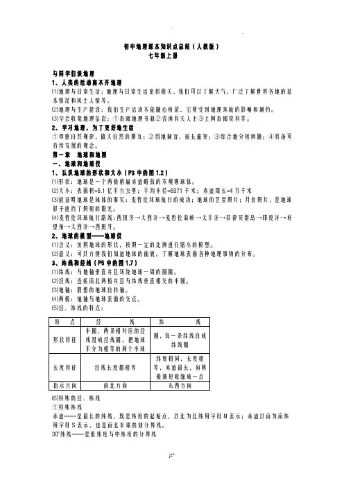 初中地理课本知识点总结(人教版)