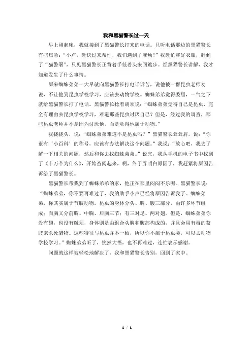 习作范文：我和黑猫警长过一天