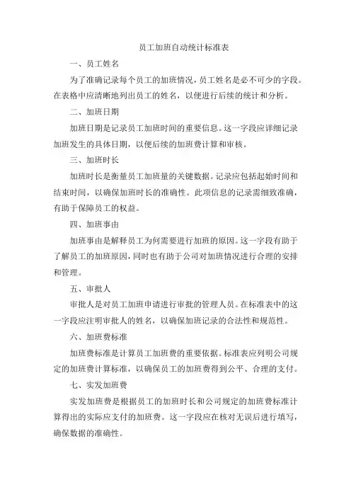 员工加班自动统计标准表