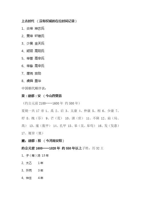 历史皇帝朝代顺序表