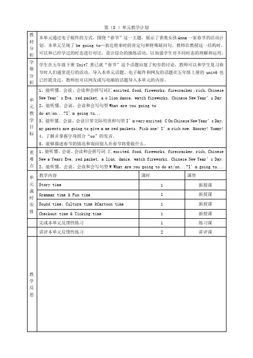 译林版六年级英语上第八单元教案
