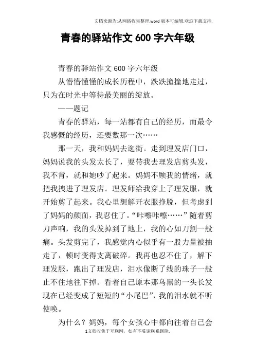 青春的驿站作文600字六年级