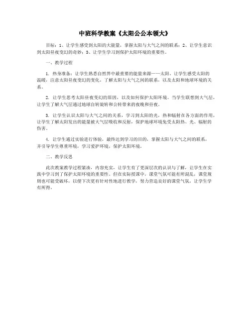 中班科学教案《太阳公公本领大》