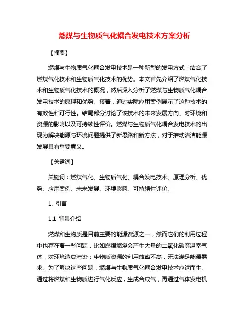 燃煤与生物质气化耦合发电技术方案分析