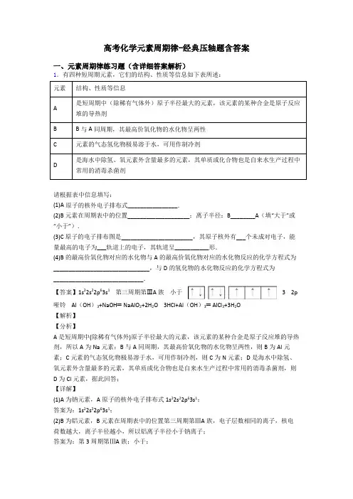 高考化学元素周期律-经典压轴题含答案