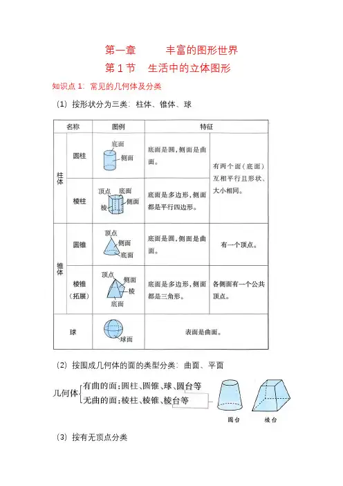 北师大版七年级数学上  第一章  丰富的图形世界  第1节  生活中的立体图形答案版+学生版