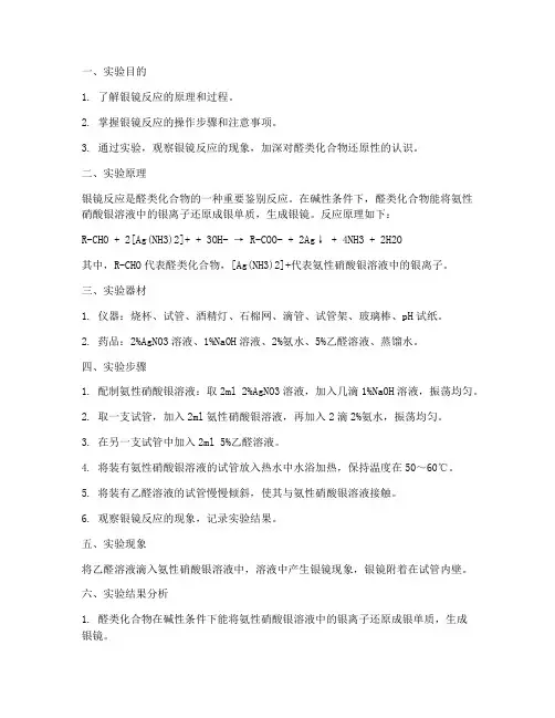 高中银镜实验报告