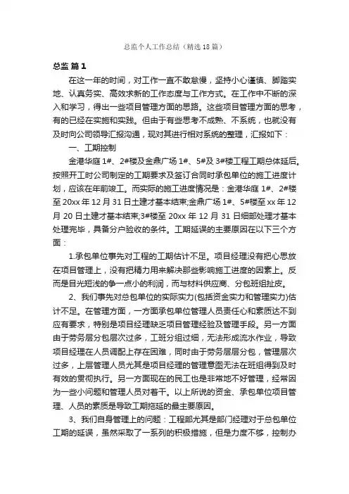 总监个人工作总结（精选18篇）