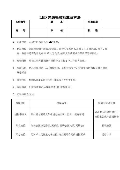 LED光源检验标准及方法