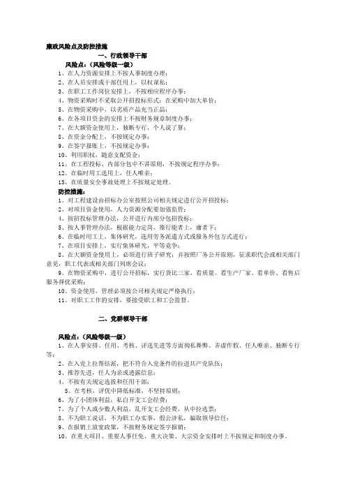 廉政风险点及防控措施