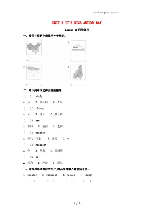 北京版三年级英语上册Unit5It’saniceautumndayLesson16同步练习2