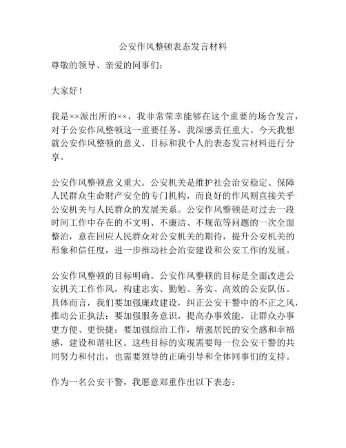 公安作风整顿表态发言材料