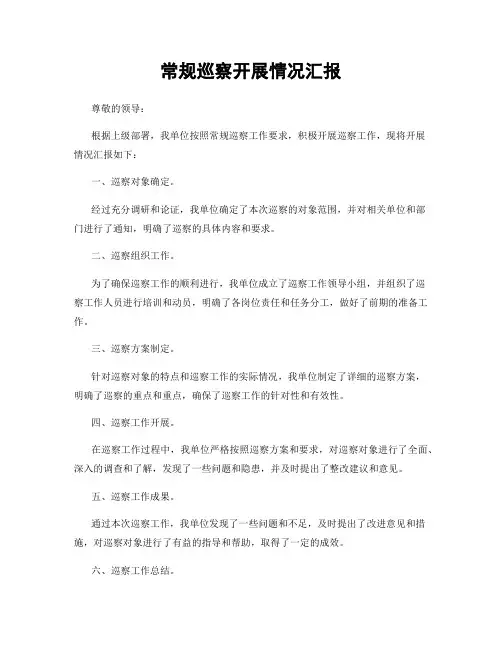 常规巡察开展情况汇报