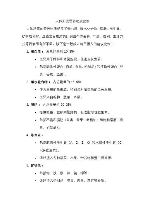 人体所需营养物质比例