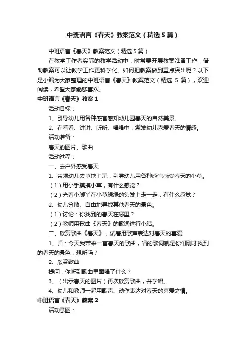 中班语言《春天》教案范文（精选5篇）