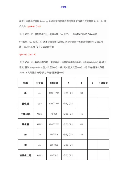 饱和蒸汽压与温度计算关系.总结材料