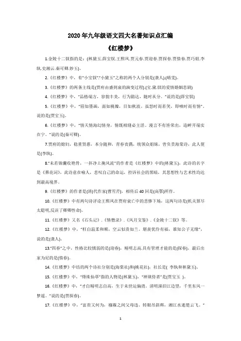 2020年九年级语文四大名著知识点汇编