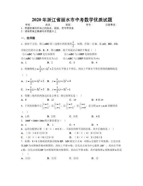2020年浙江省丽水市中考数学优质试题附解析