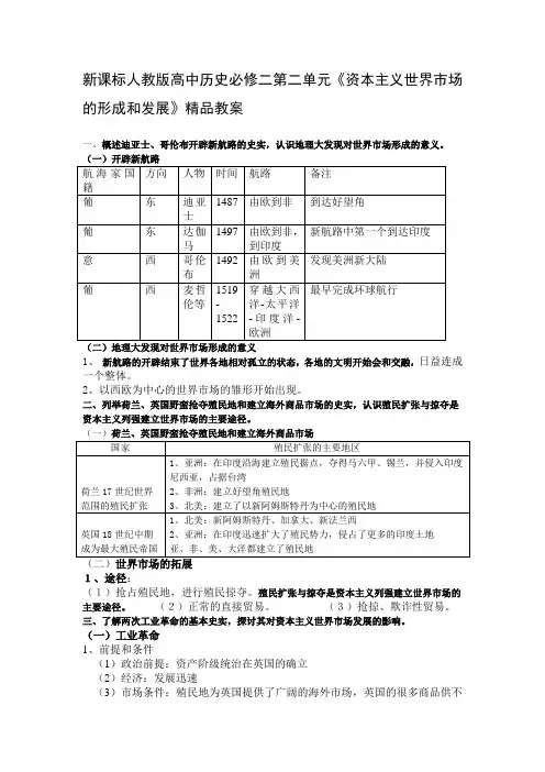 新课标人教版高中历史必修二第二单元《资本主义世界市场的形成和发展》精品教案