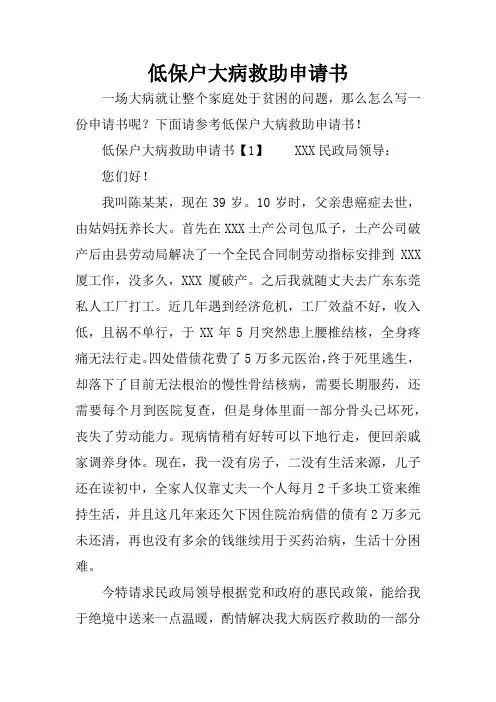 低保户大病救助申请书