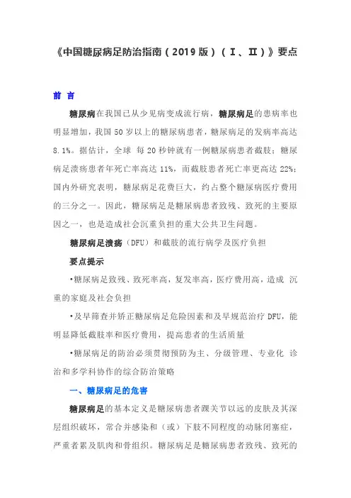 《中国糖尿病足防治指南(2019版)(Ⅰ、Ⅱ)》要点