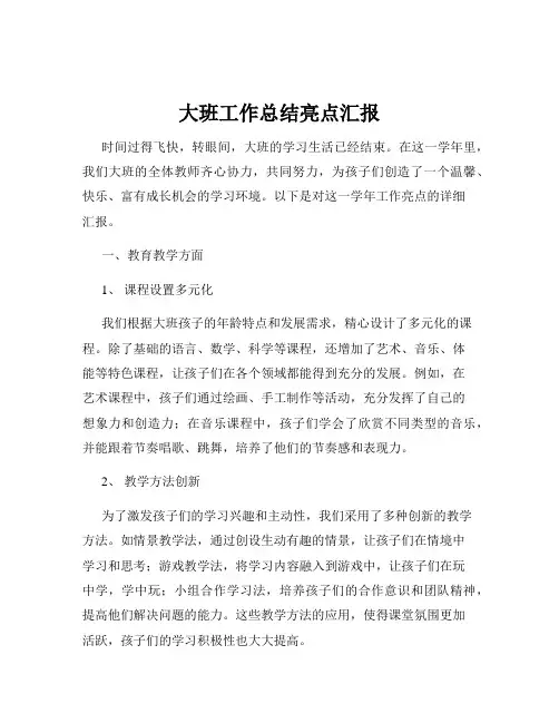 大班工作总结亮点汇报
