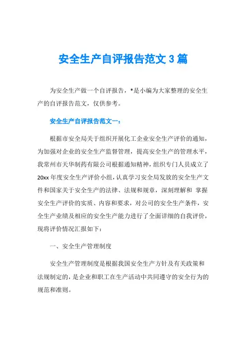 安全生产自评报告范文3篇