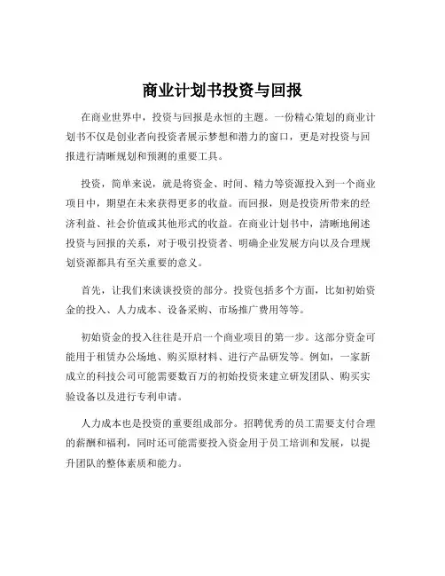 商业计划书投资与回报